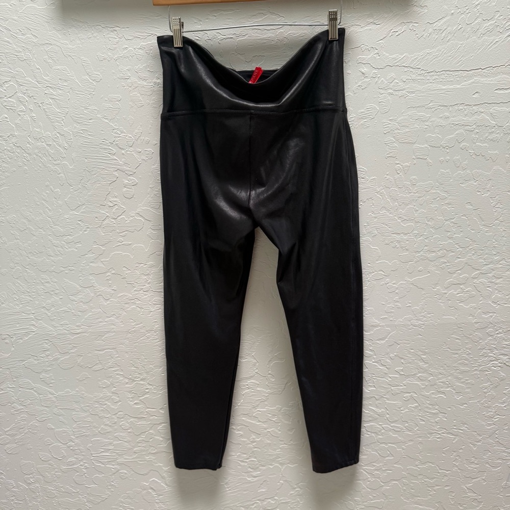 Spanx Women’s Black Shimmer Metallic Faux Leather Leggings L